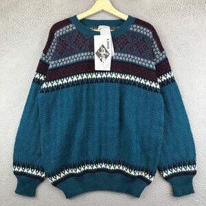 New Vintage Nomadic Traders Sweater Men Large Blue Wool Knit Chunky Grandpa